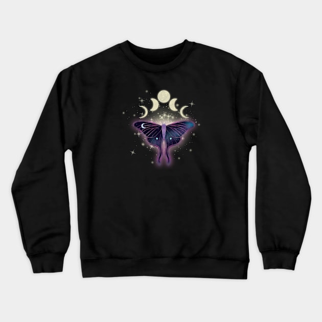 Galaxy Luna Moth Crewneck Sweatshirt by JM's Designs